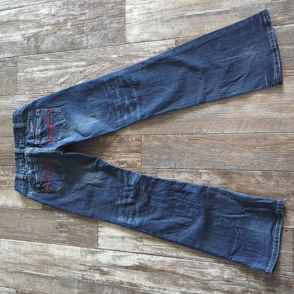 COWGIRL TUFF "Hot Rod Red" bootcut blue jeans red stitching horseback riding 24 - Picture 7 of 13